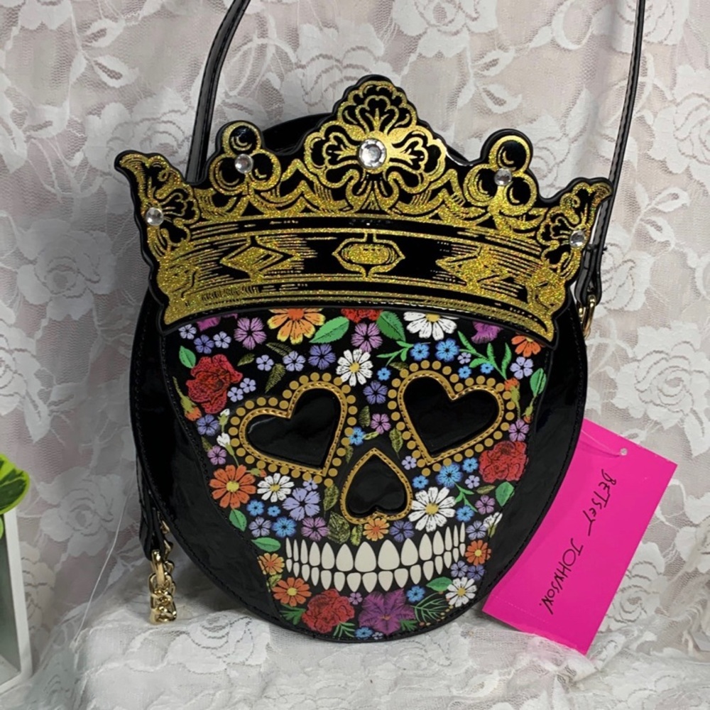 NWT Betsey Gold Crown Day of The Dead Candy skull crossbody purse bag.